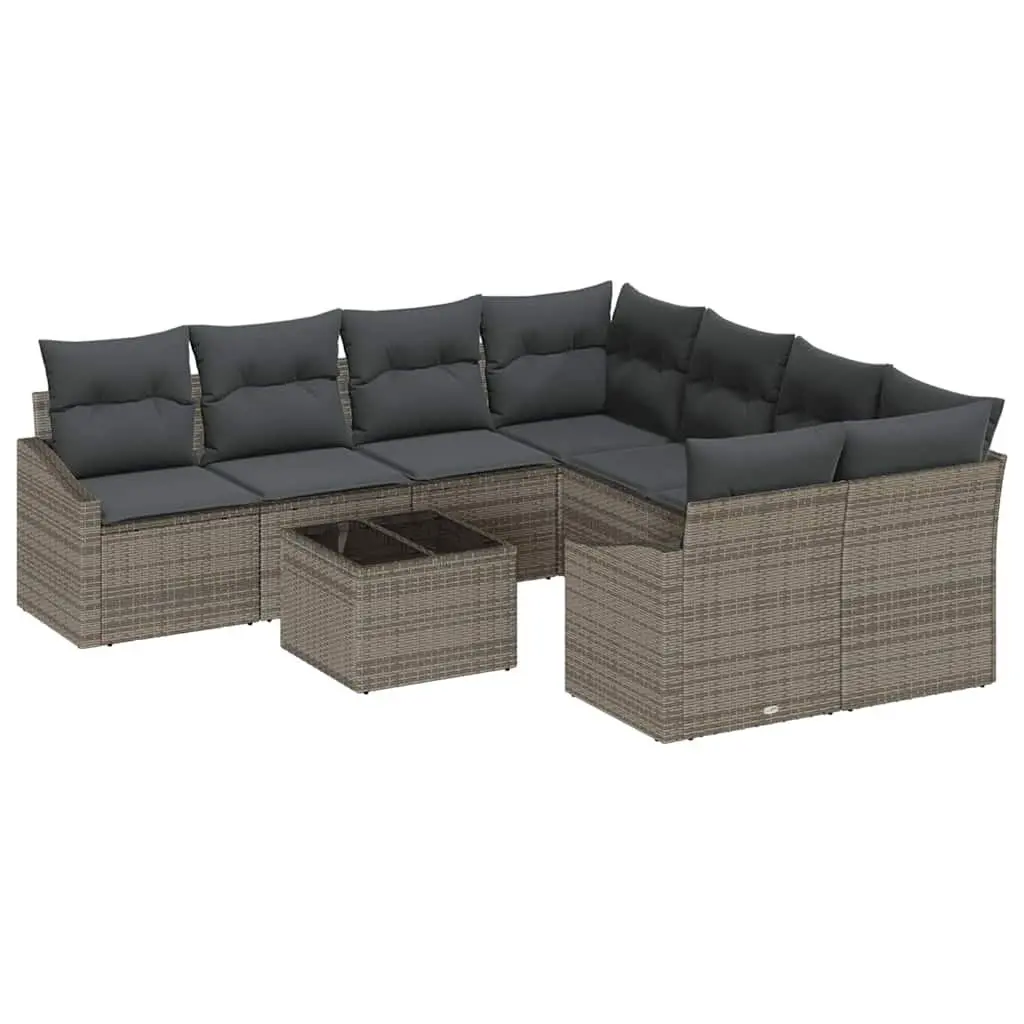 9 Piece Garden Furniture Sofa Set Grey Poly Rattan with Cushions and Adjustable Table Storage