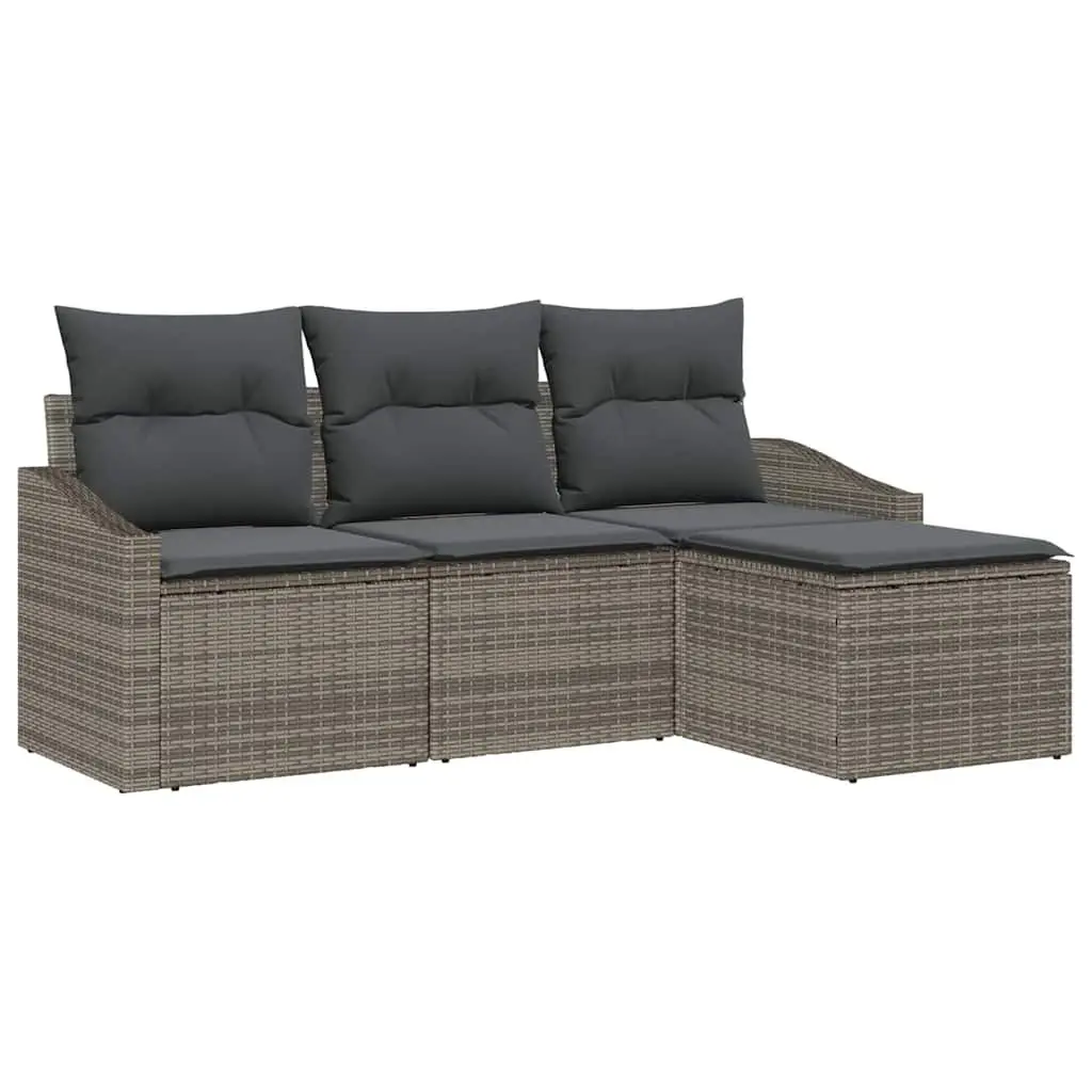 Outdoor Sofa Set Poly Rattan 4 Piece Grey Height Adjustable Table