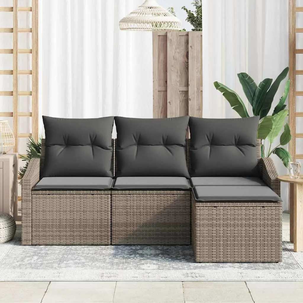 Outdoor Sofa Set Poly Rattan 4 Piece Grey Height Adjustable Table