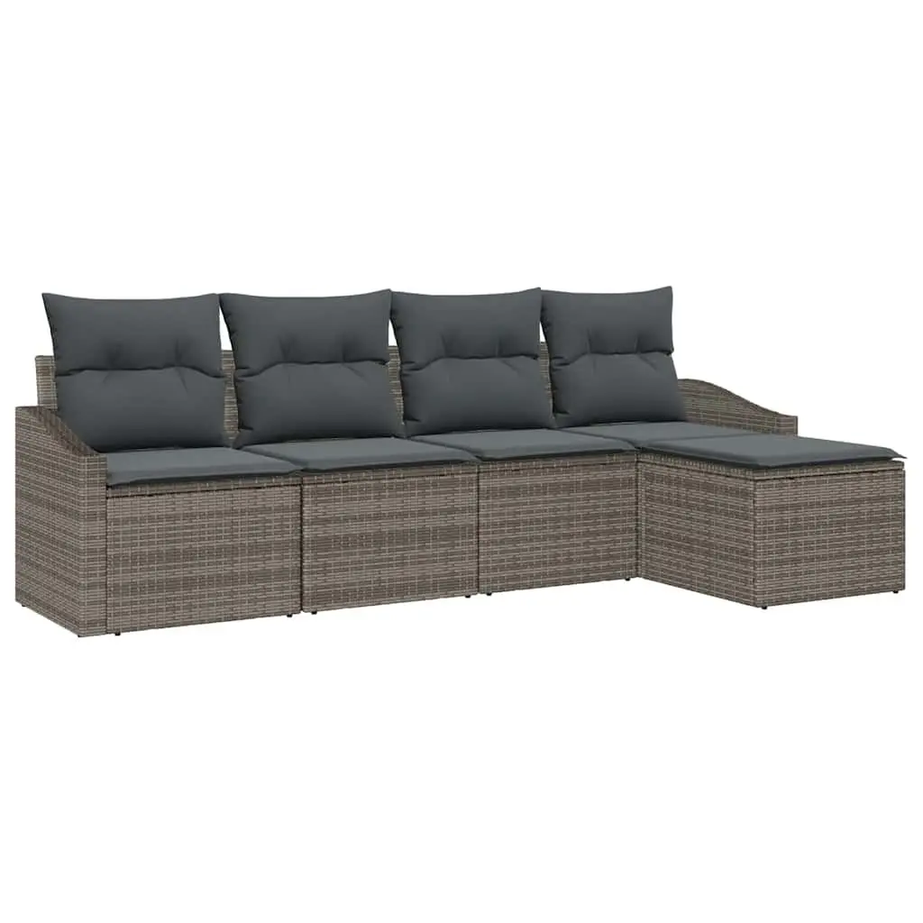 Outdoor Sofa Set 5 Pieces Poly Rattan Grey Powder Coated Steel