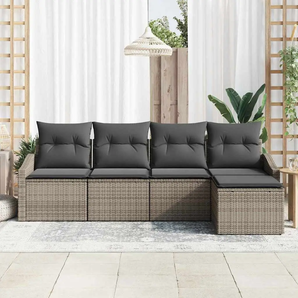Outdoor Sofa Set 5 Pieces Poly Rattan Grey Powder Coated Steel