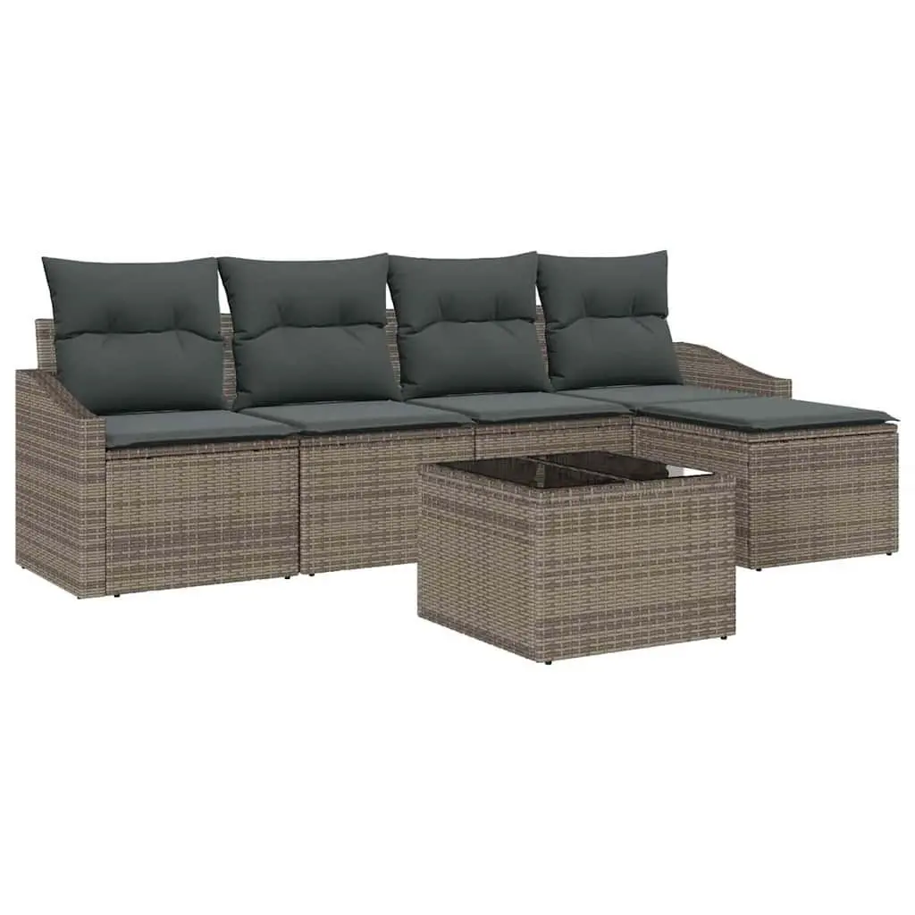 Outdoor Sofa Set Poly Rattan Grey 6 Piece Garden Furniture with Cushions