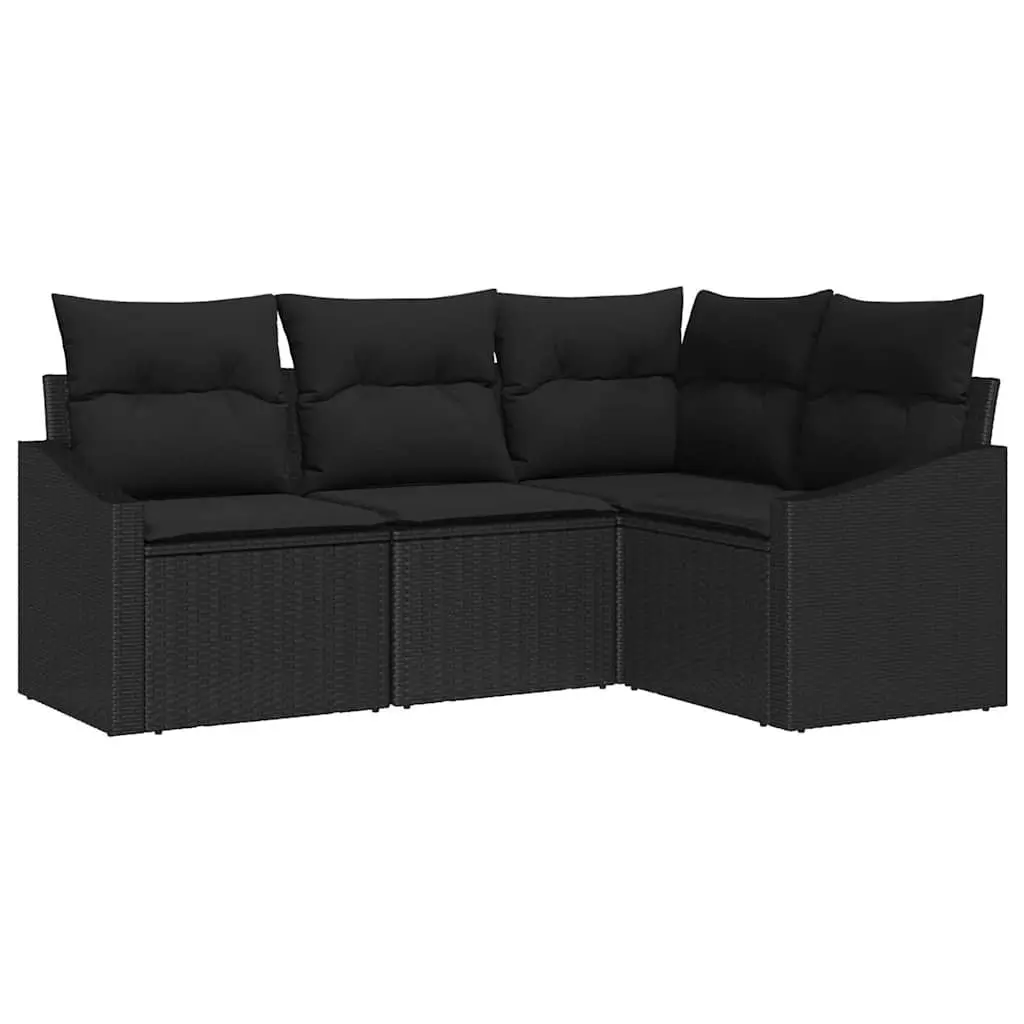 Outdoor Sofa Set Poly Rattan 4 Pieces Black Garden Patio Furniture with Cushions