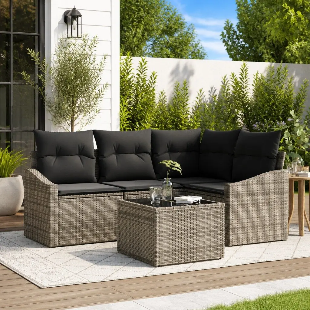 5 Piece Outdoor Sofa Set Poly Rattan Grey Sectional Garden Furniture