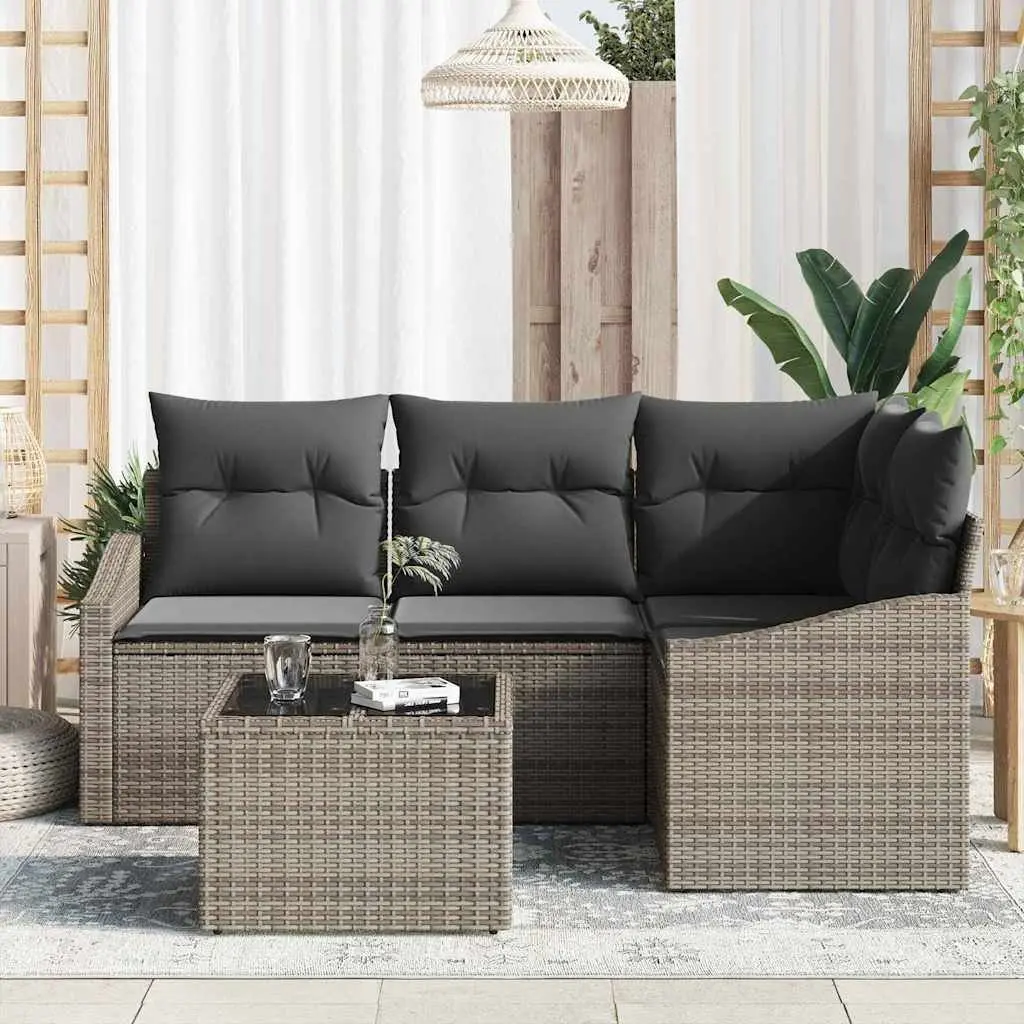 5 Piece Outdoor Sofa Set Poly Rattan Grey Sectional Garden Furniture