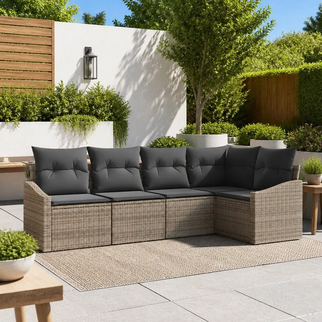 Outdoor Sofa Set Rattan Grey 5 Piece Patio Lounge Furniture with Storage