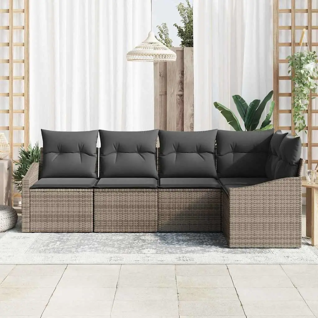 Outdoor Sofa Set Rattan Grey 5 Piece Patio Lounge Furniture with Storage