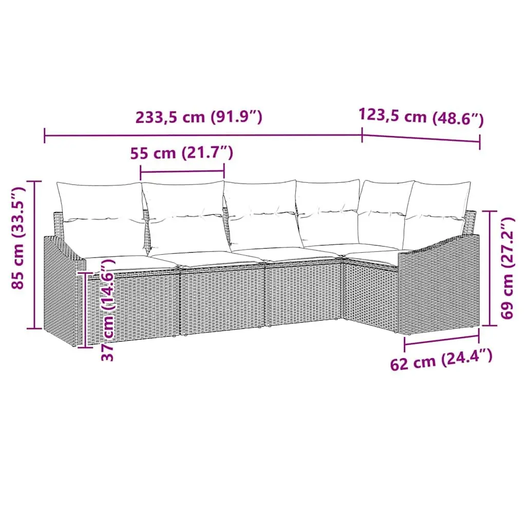 Outdoor Sofa Set Poly Rattan 5 Piece Garden Lounge Patio Furniture Black