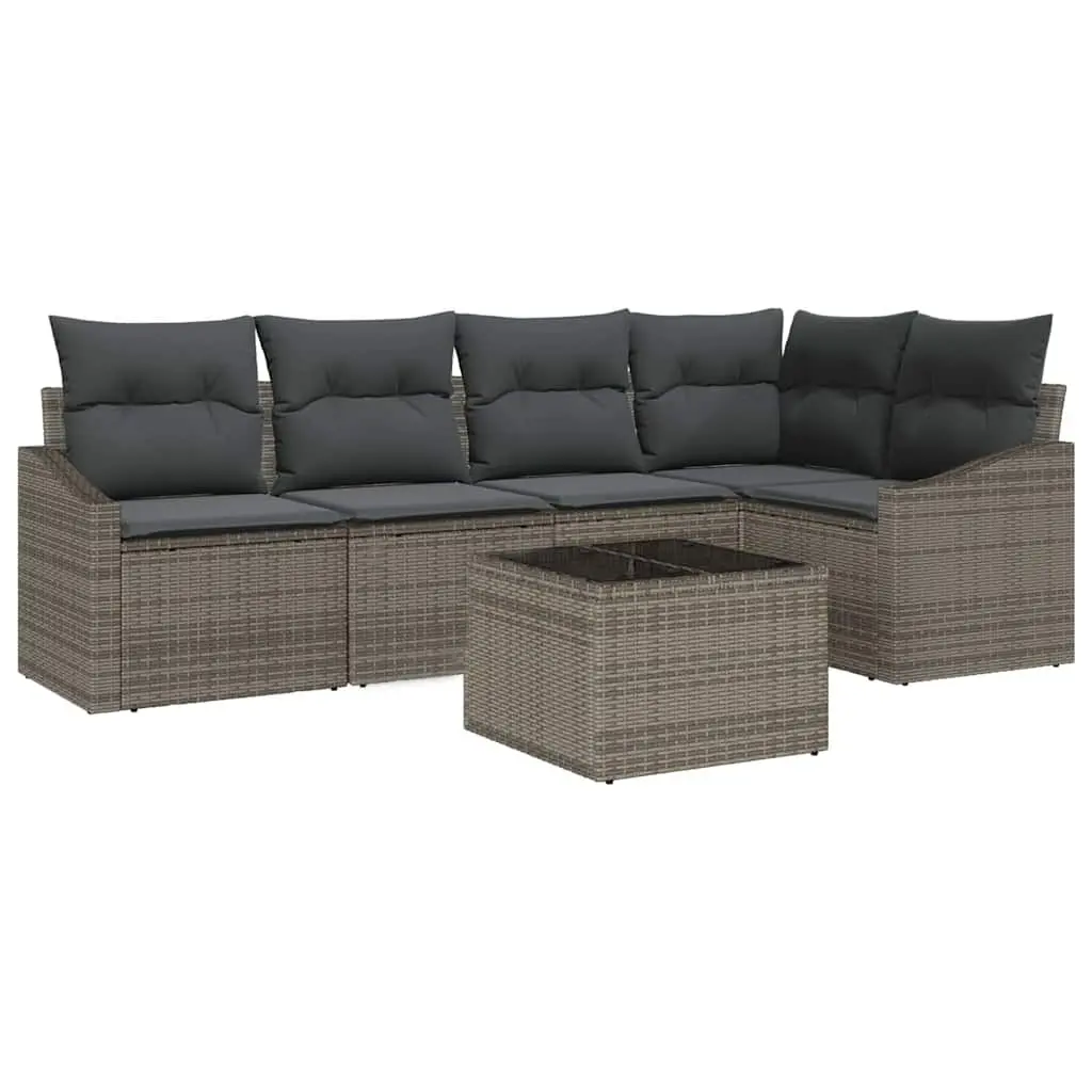 Garden Sofa Set 6 Pieces Grey Outdoor Patio Furniture Poly Rattan Lounge Suite