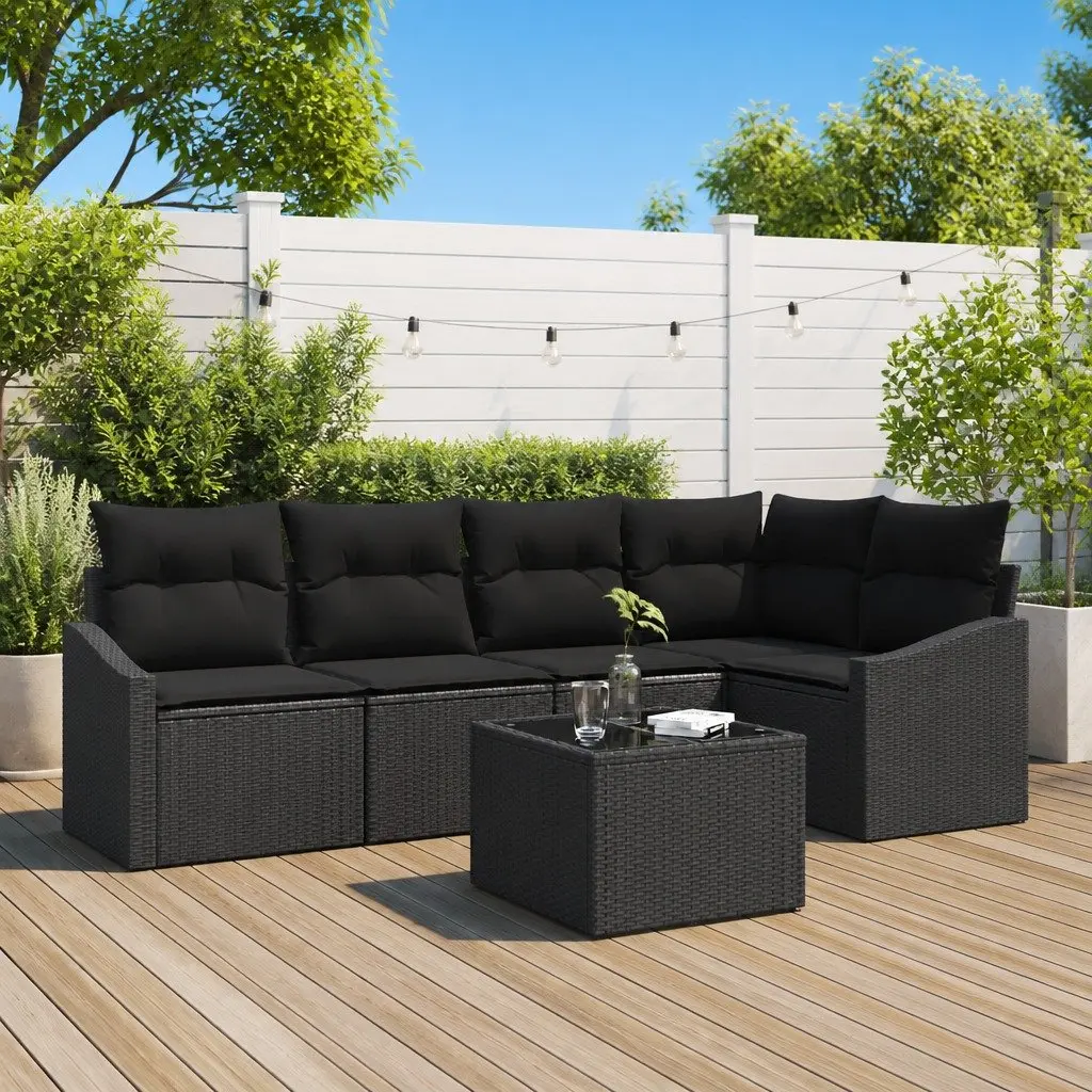 Outdoor Garden Sofa Set Poly Rattan 6 Piece Black