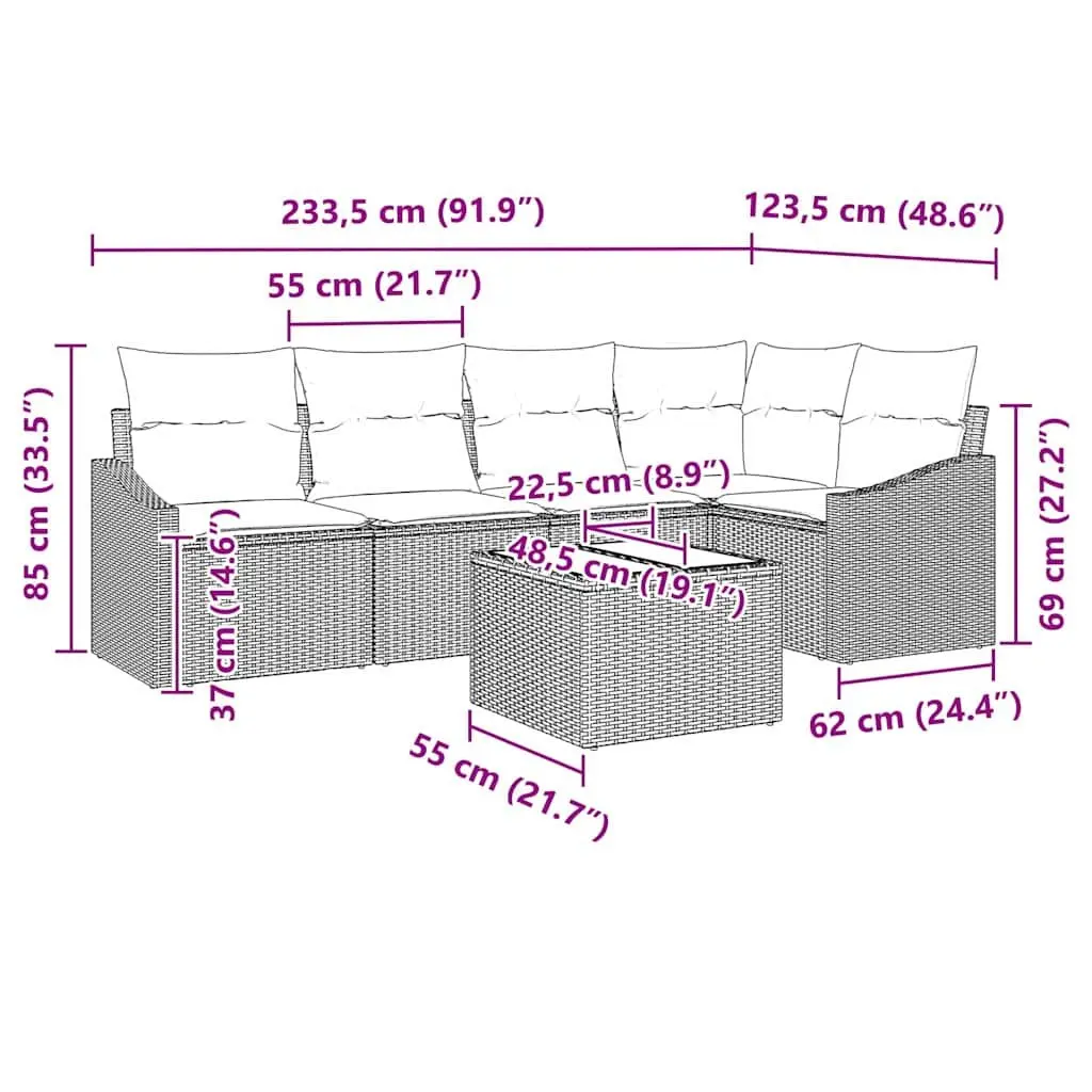 Outdoor Garden Sofa Set Poly Rattan 6 Piece Black