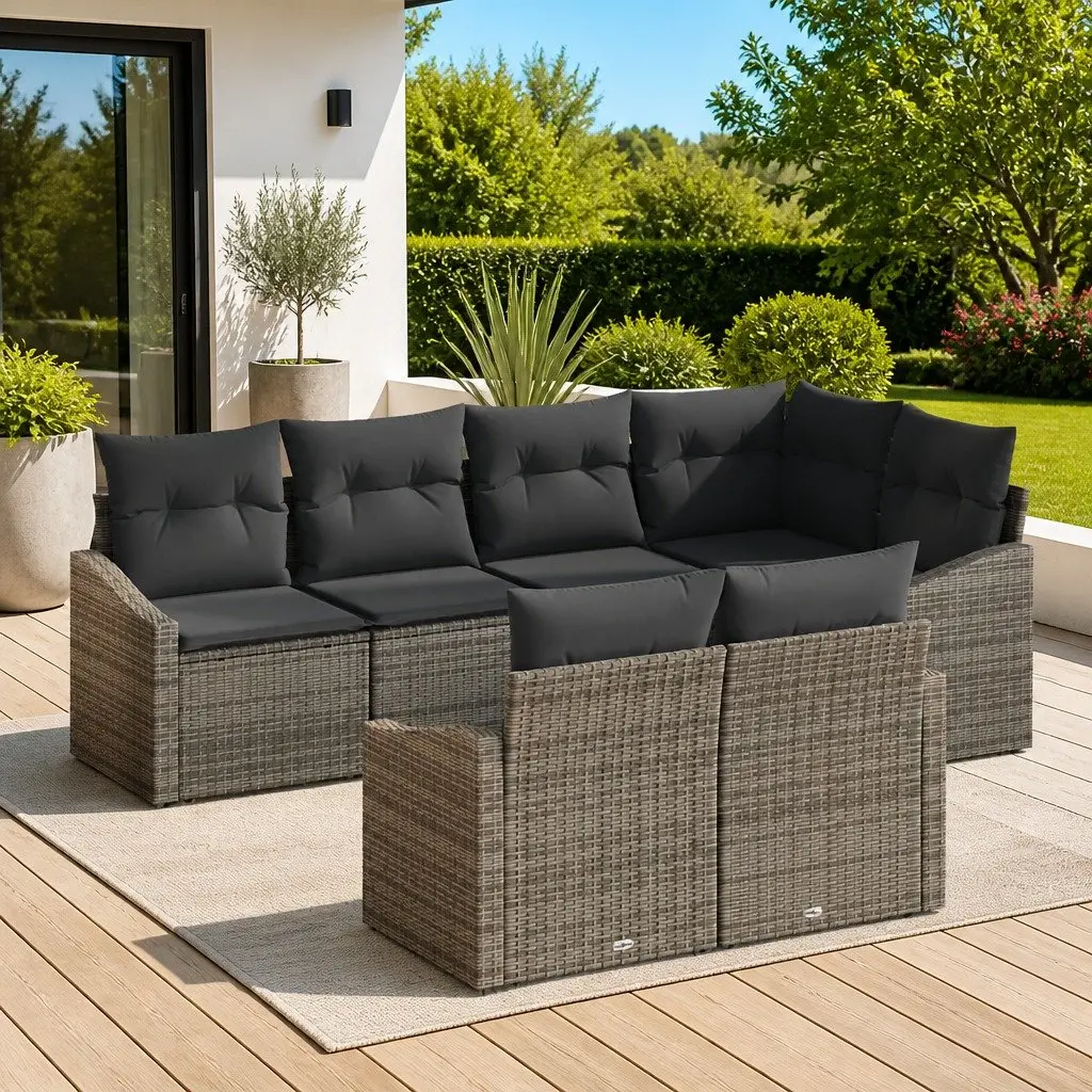 7-Piece Grey Garden Sofa Set for Outdoor Use