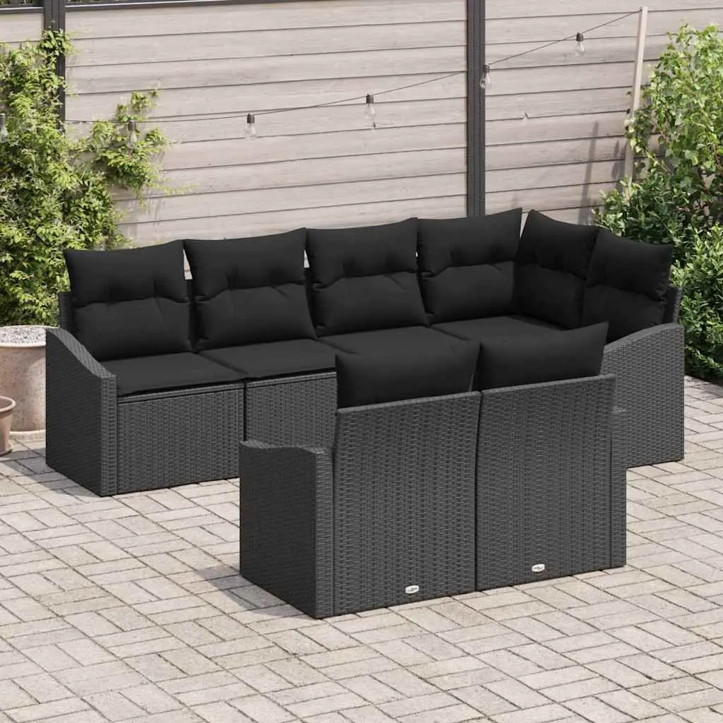 Outdoor Sofa Set Modular Poly Rattan 7 Piece Black Patio Furniture