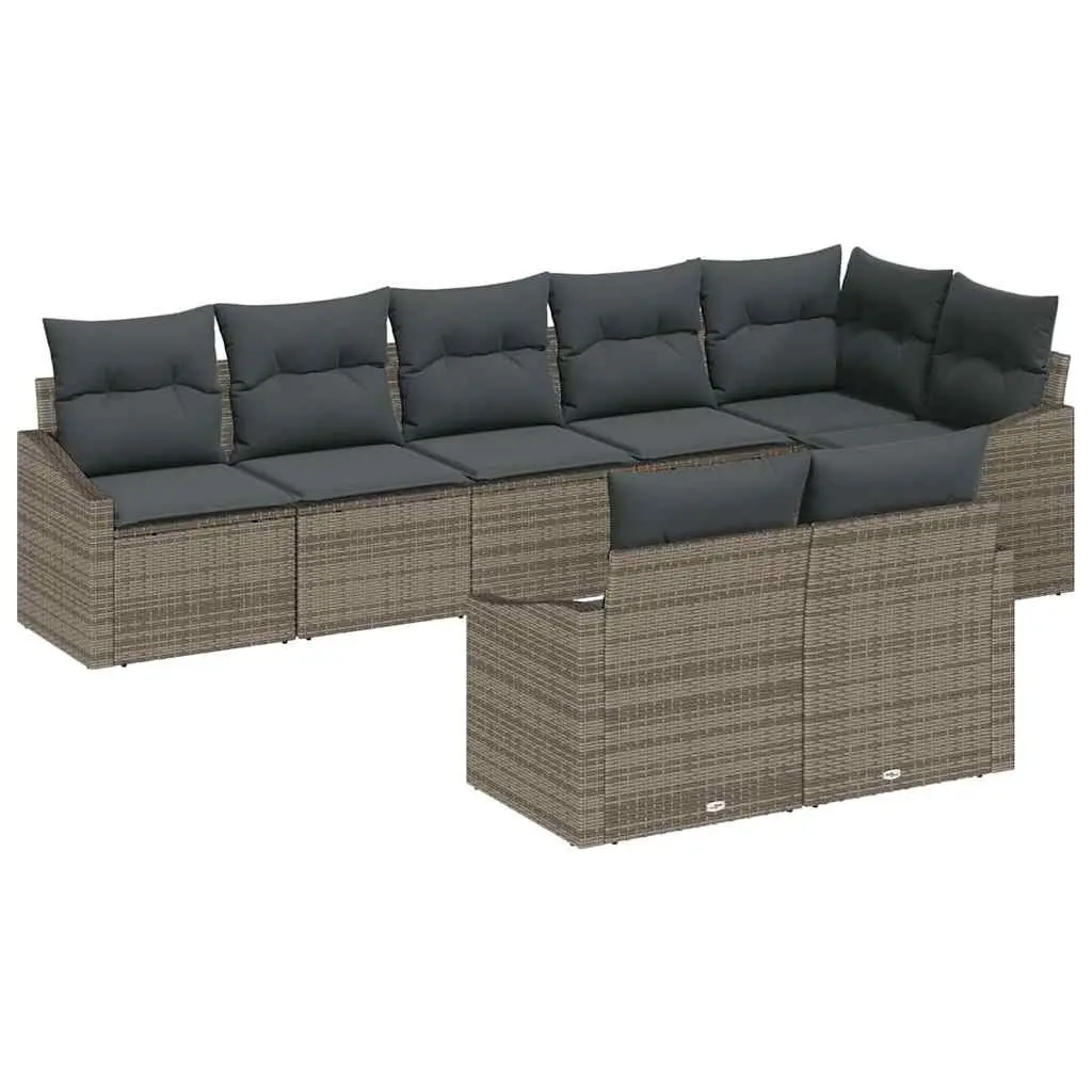 Outdoor Garden Sofa Set Poly Rattan 8 Pieces Grey with Cushions