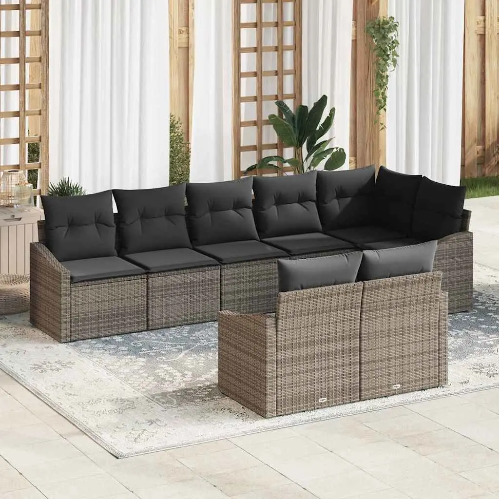 Outdoor Garden Sofa Set Poly Rattan 8 Pieces Grey with Cushions