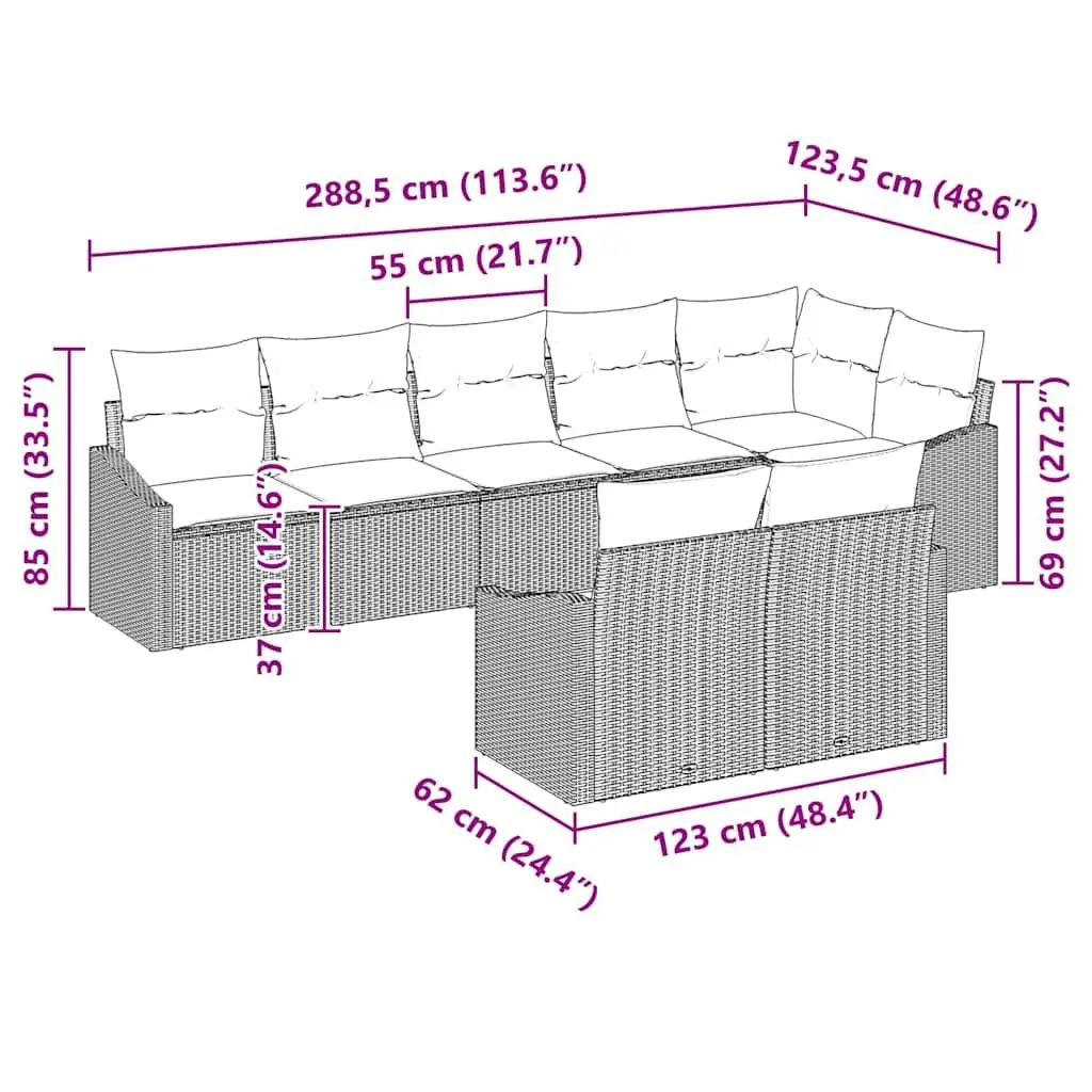 8PieceBlackPolyRattanModularOutdoorSofaSetwithHeightAdjustableTableandRemovableCushionsforGardenandPatio