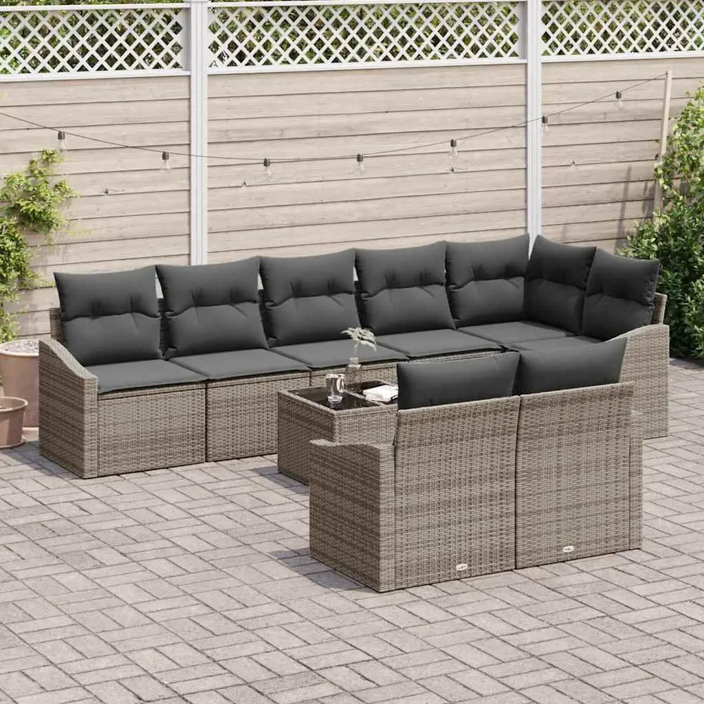 9 Piece Outdoor Garden Sofa Set Grey Poly Rattan Modular Patio Furniture