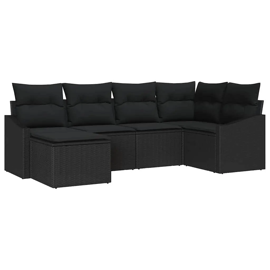 6 Piece Modular Sofa Set Black Weather Resistant Poly Rattan Outdoor Lounge with Cushions