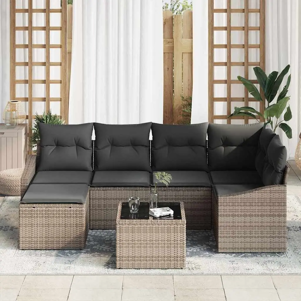 Outdoor Sofa Set 7 Piece Grey Poly Rattan Garden Furniture Modular Patio Lounge