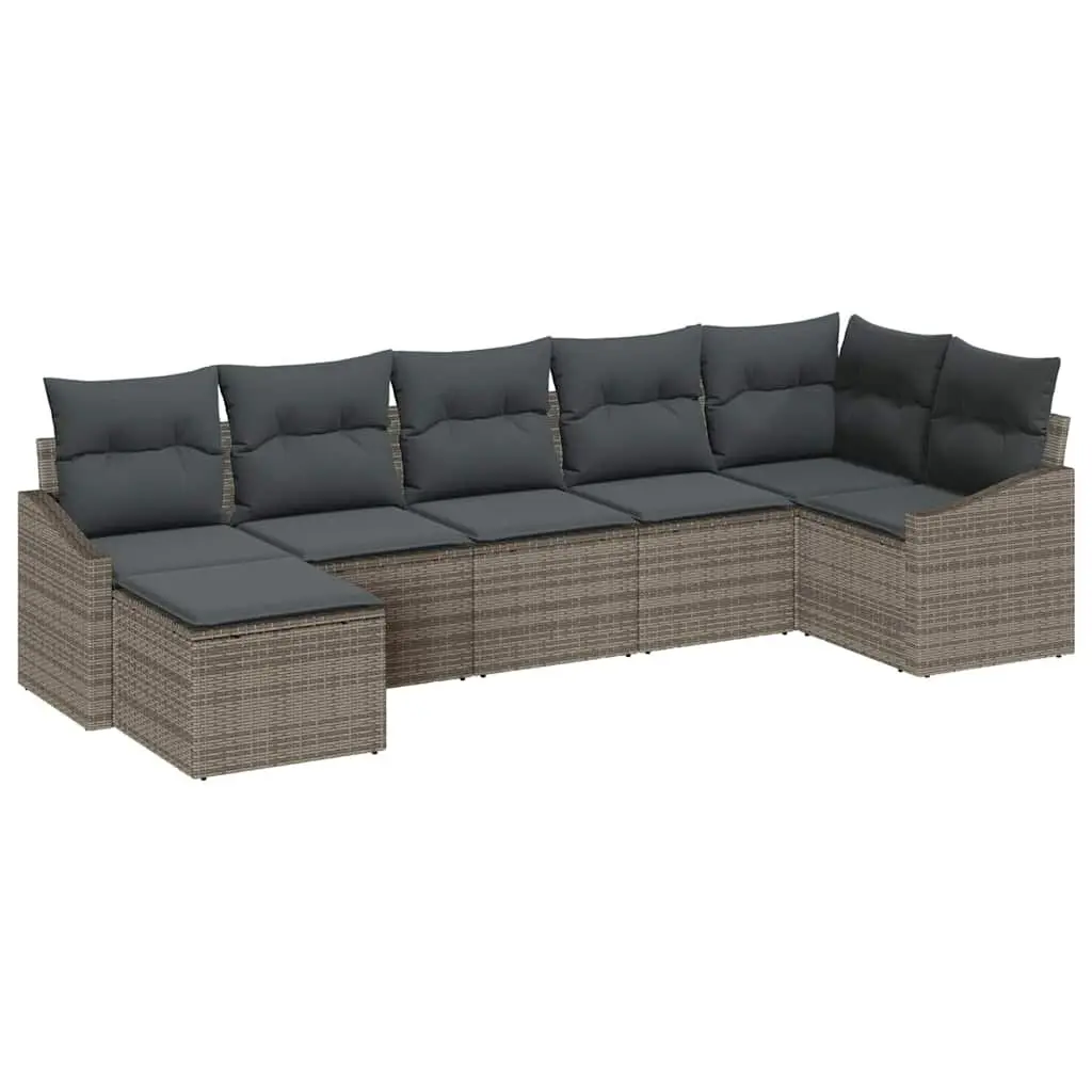 Outdoor Sofa Set 7 Piece Grey Poly Rattan Garden Furniture Patio Lounge Cushion