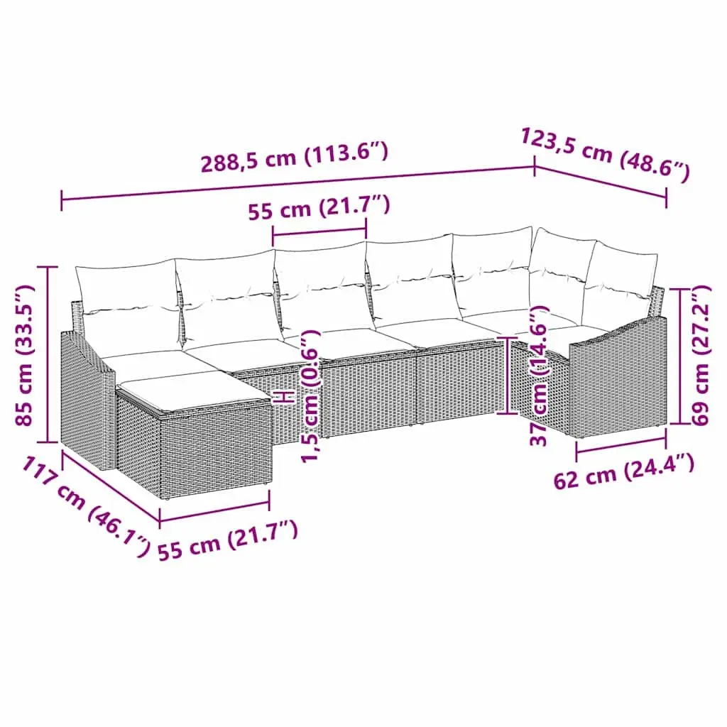 Outdoor Sofa Set 7 Piece Grey Poly Rattan Garden Furniture Patio Lounge Cushion