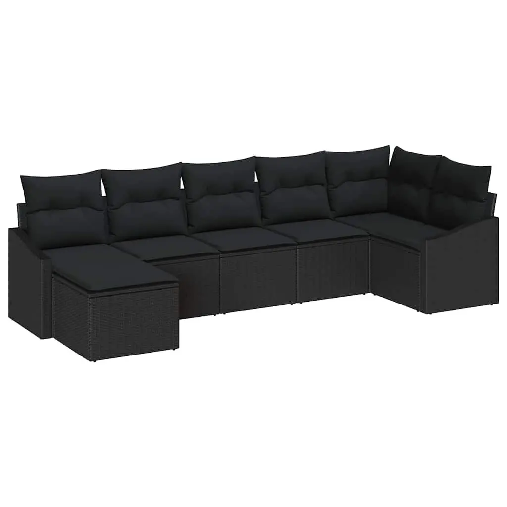 Outdoor Sofa Set Poly Rattan 7 Pieces Black Garden Furniture Patio Lounger