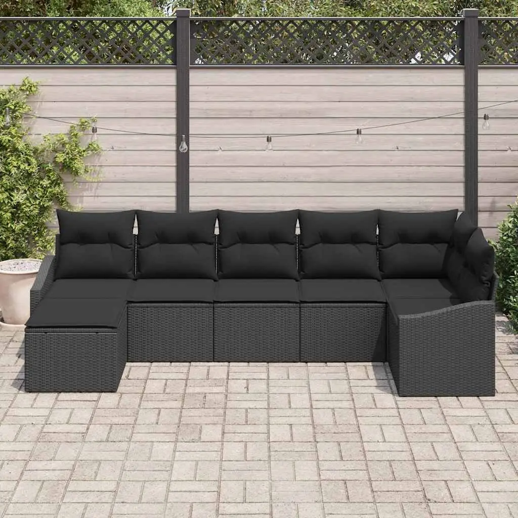 Outdoor Sofa Set Poly Rattan 7 Pieces Black Garden Furniture Patio Lounger