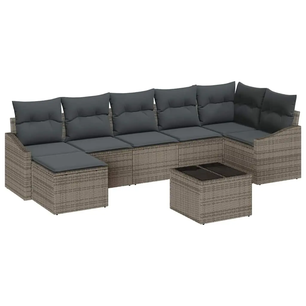Outdoor Sofa Set 8 Pieces Grey Poly Rattan Garden Patio Furniture with Cushions