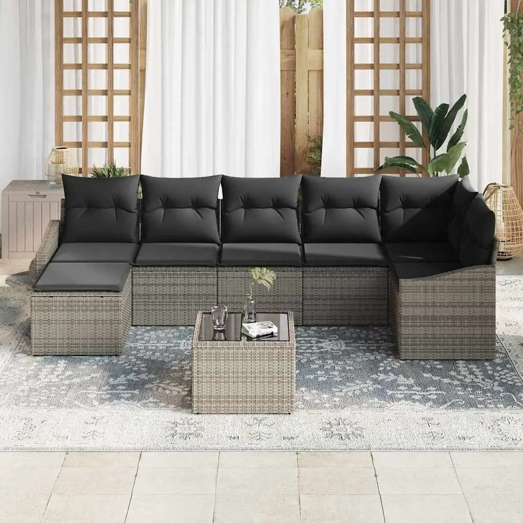 Outdoor Sofa Set 8 Pieces Grey Poly Rattan Garden Patio Furniture with Cushions