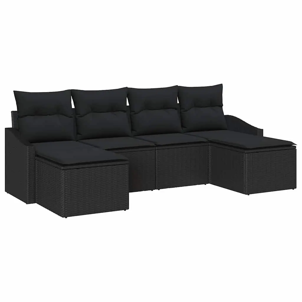 Outdoor Sofa Set Poly Rattan 6 Pieces Black Garden Furniture with Cushions