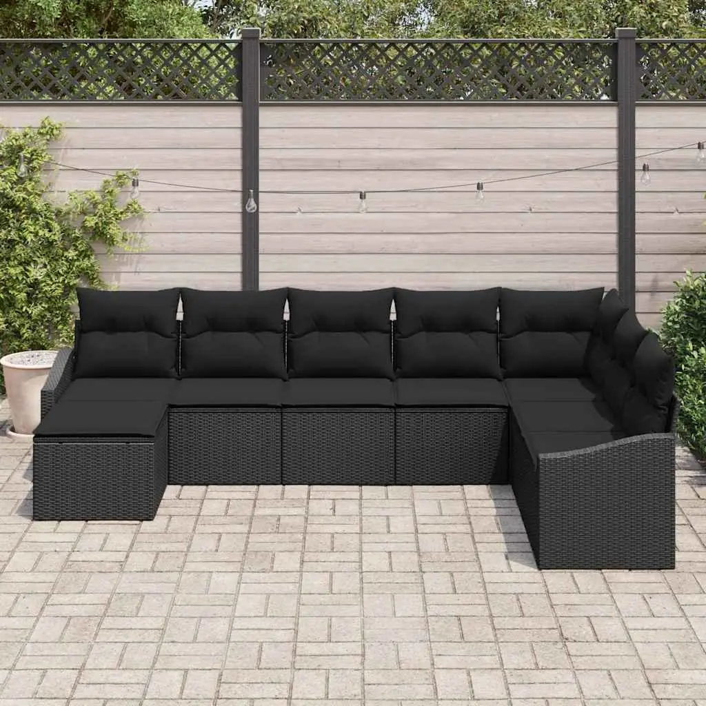 Outdoor Garden Sofa Set 8 Piece Modular Black Poly Rattan Furniture with