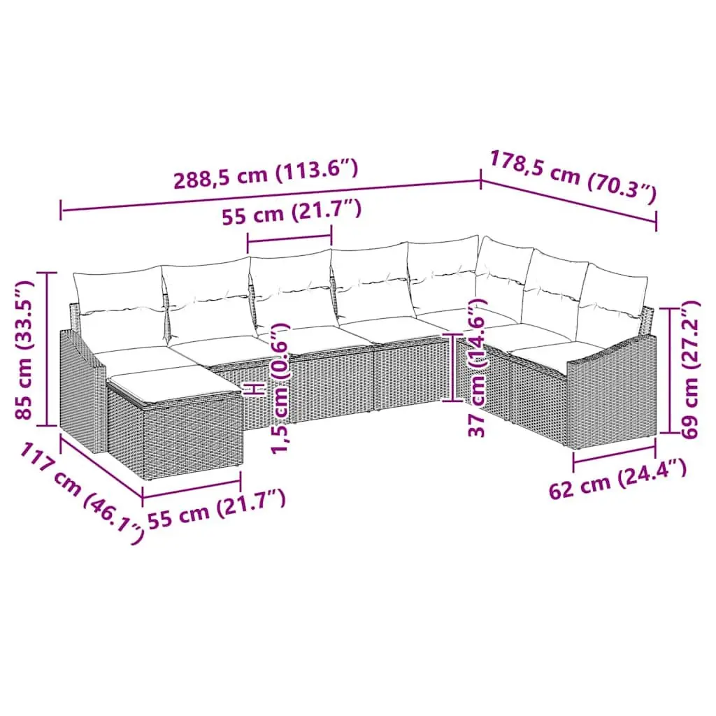 Outdoor Garden Sofa Set 8 Piece Modular Black Poly Rattan Furniture with