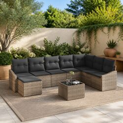Flexible Outdoor Sofa Set - 9 Pieces Grey Poly Rattan