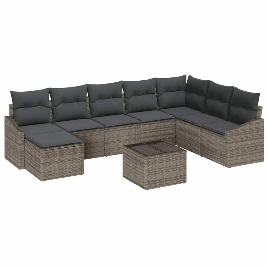 Outdoor Sofa Set 9pcs Modular Garden Furniture Grey Poly Rattan with Cushions