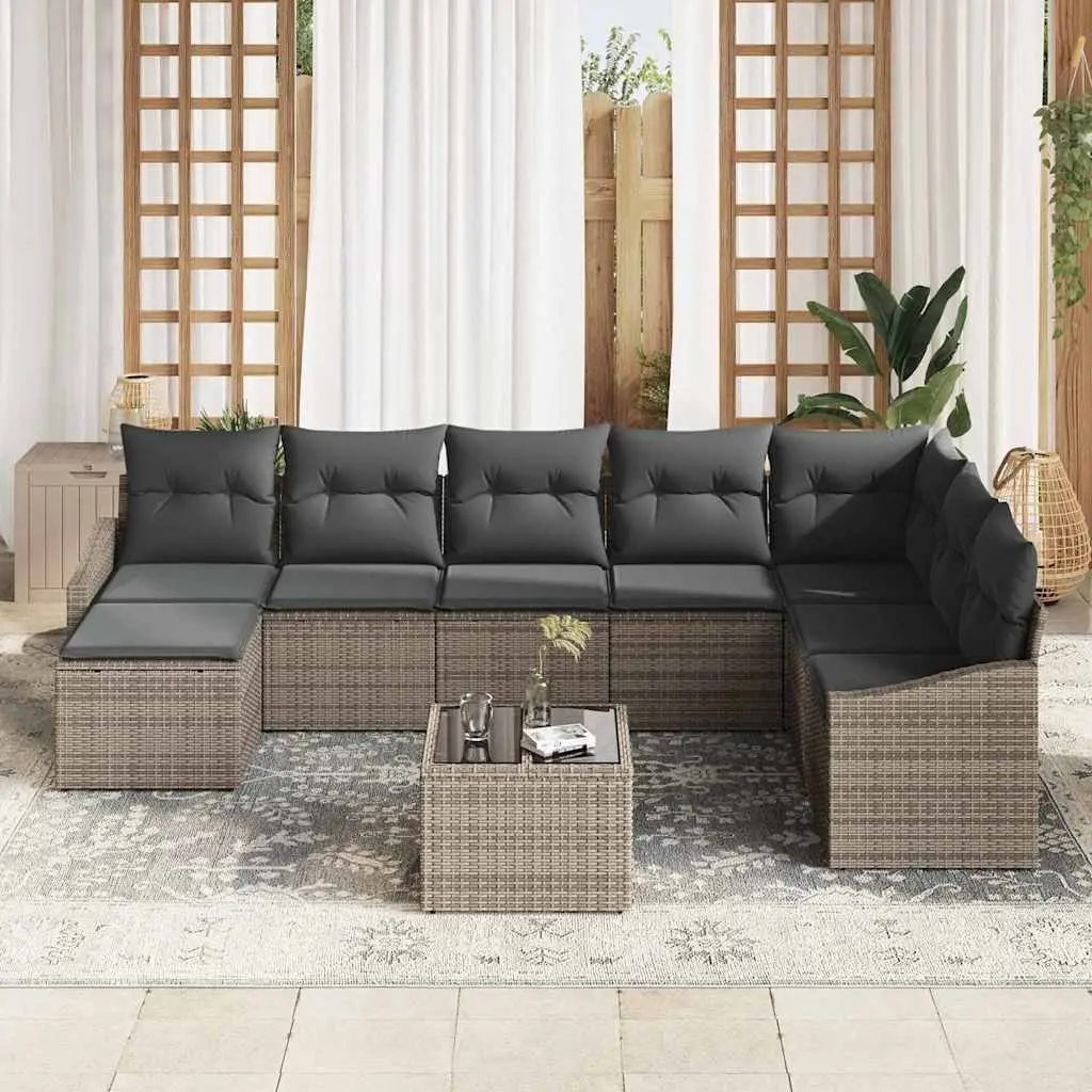 Outdoor Sofa Set 9pcs Modular Garden Furniture Grey Poly Rattan with Cushions