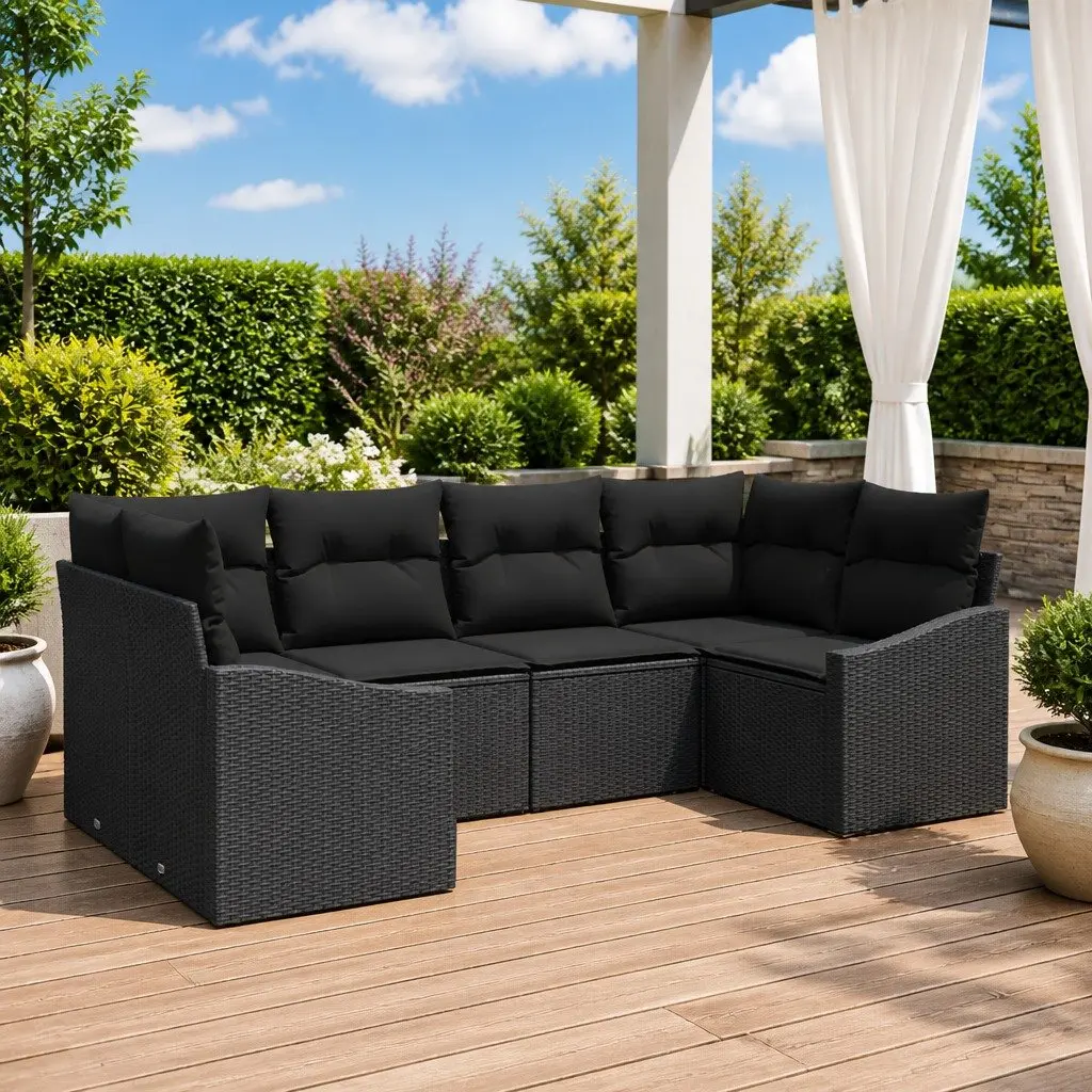 Outdoor Garden Sofa Set Modular Poly Rattan 6 Piece Black