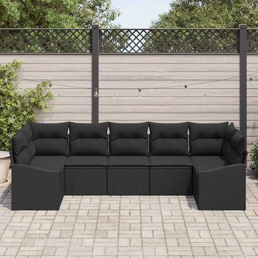 Outdoor Sofa Set Poly Rattan 7 Piece Black with Cushions