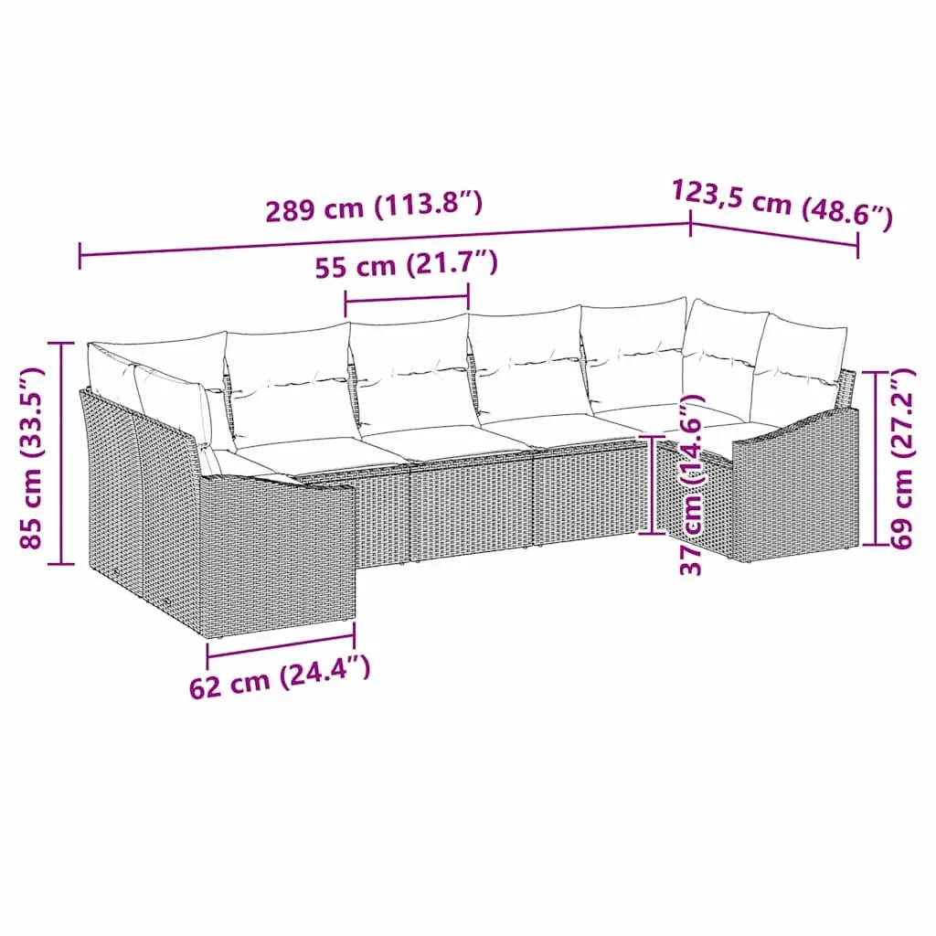 Outdoor Sofa Set Poly Rattan 7 Piece Black with Cushions