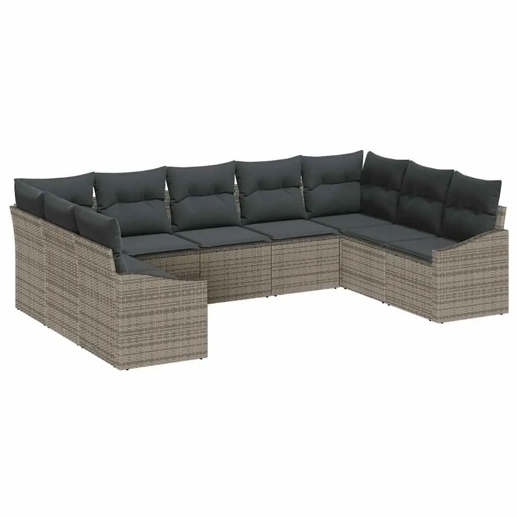 Outdoor Sofa Set Poly Rattan 9 Pieces Grey Modular Garden Patio Furniture