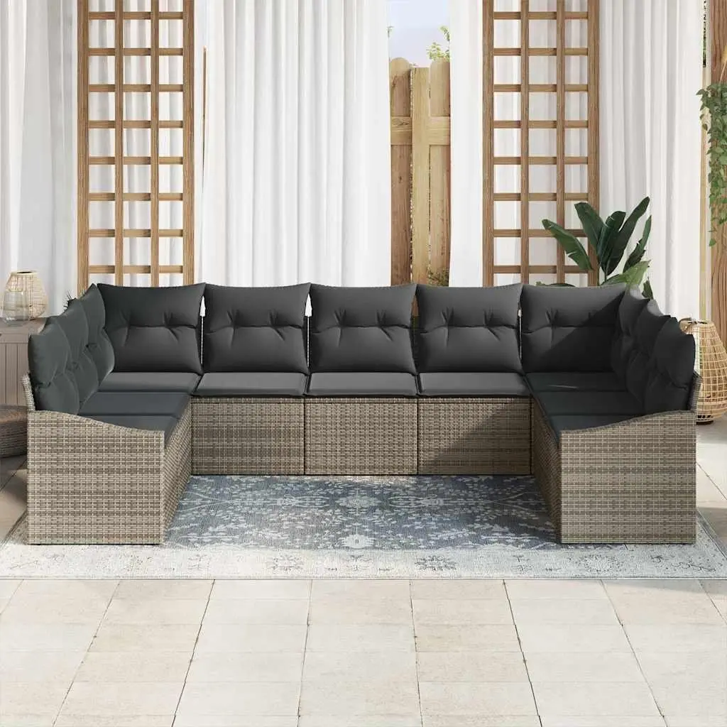 Outdoor Sofa Set Poly Rattan 9 Pieces Grey Modular Garden Patio Furniture