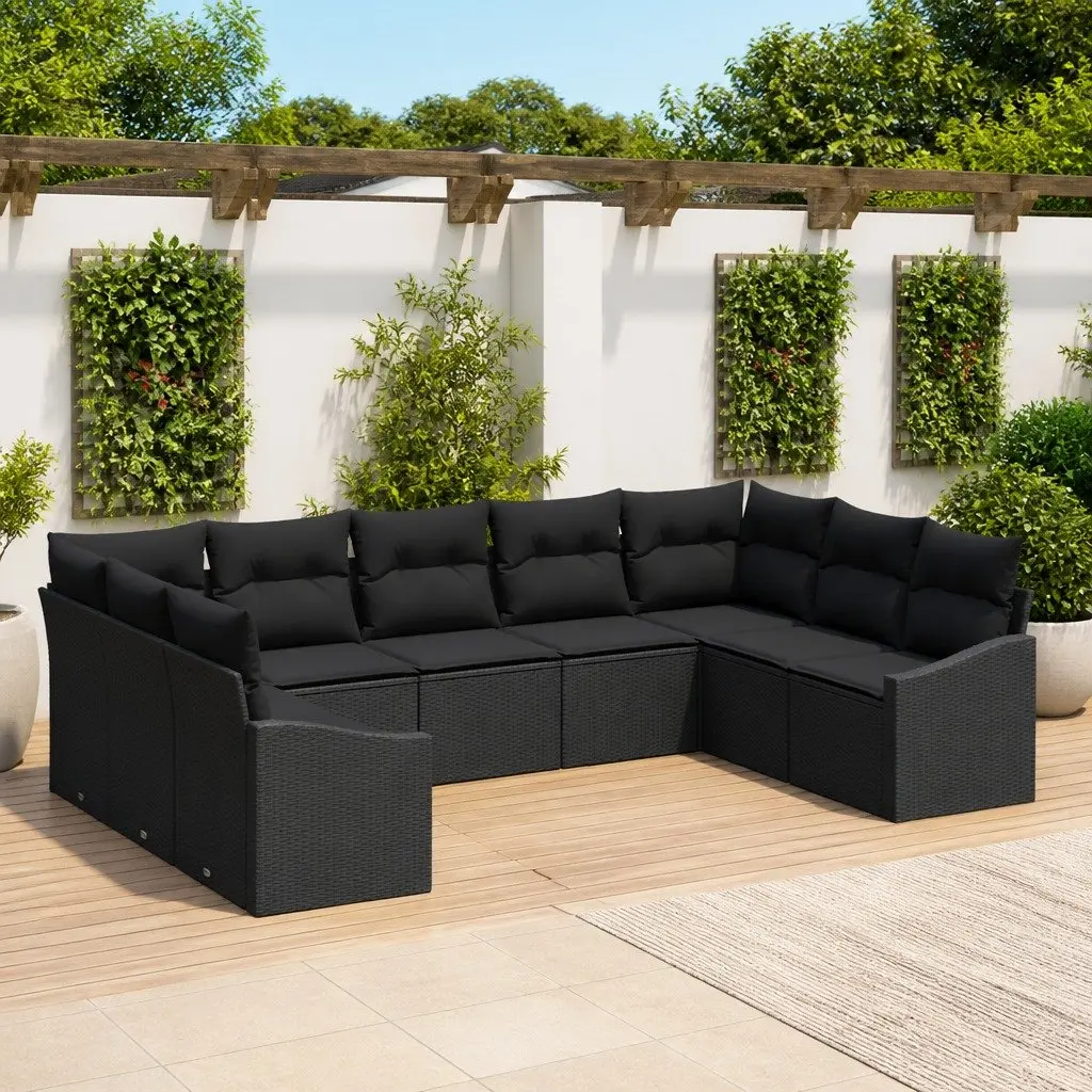 Outdoor Sofa Set 9 Piece Modular Garden Furniture Black Poly Rattan with