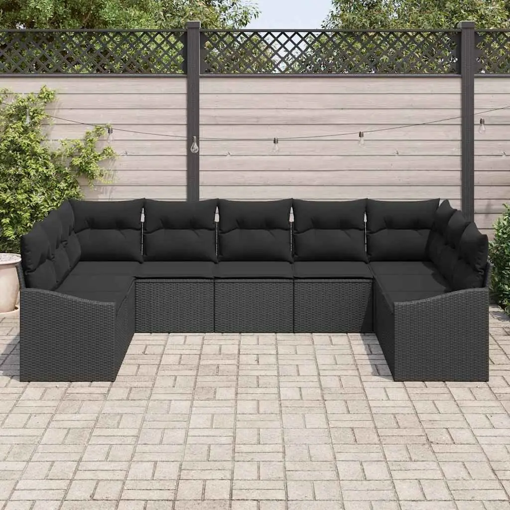 Outdoor Sofa Set 9 Piece Modular Garden Furniture Black Poly Rattan with
