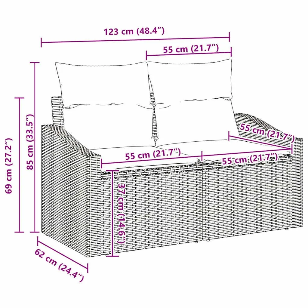 Outdoor Garden Sofa Set 10 Piece Black Poly Rattan Modular Patio Furniture with