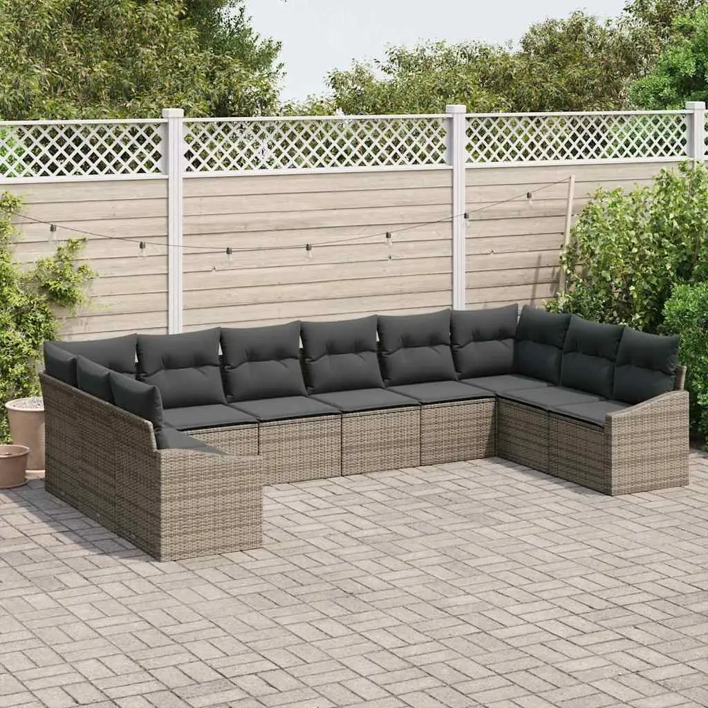 Outdoor Sofa Set Poly Rattan 10 Pieces Grey with Cushions