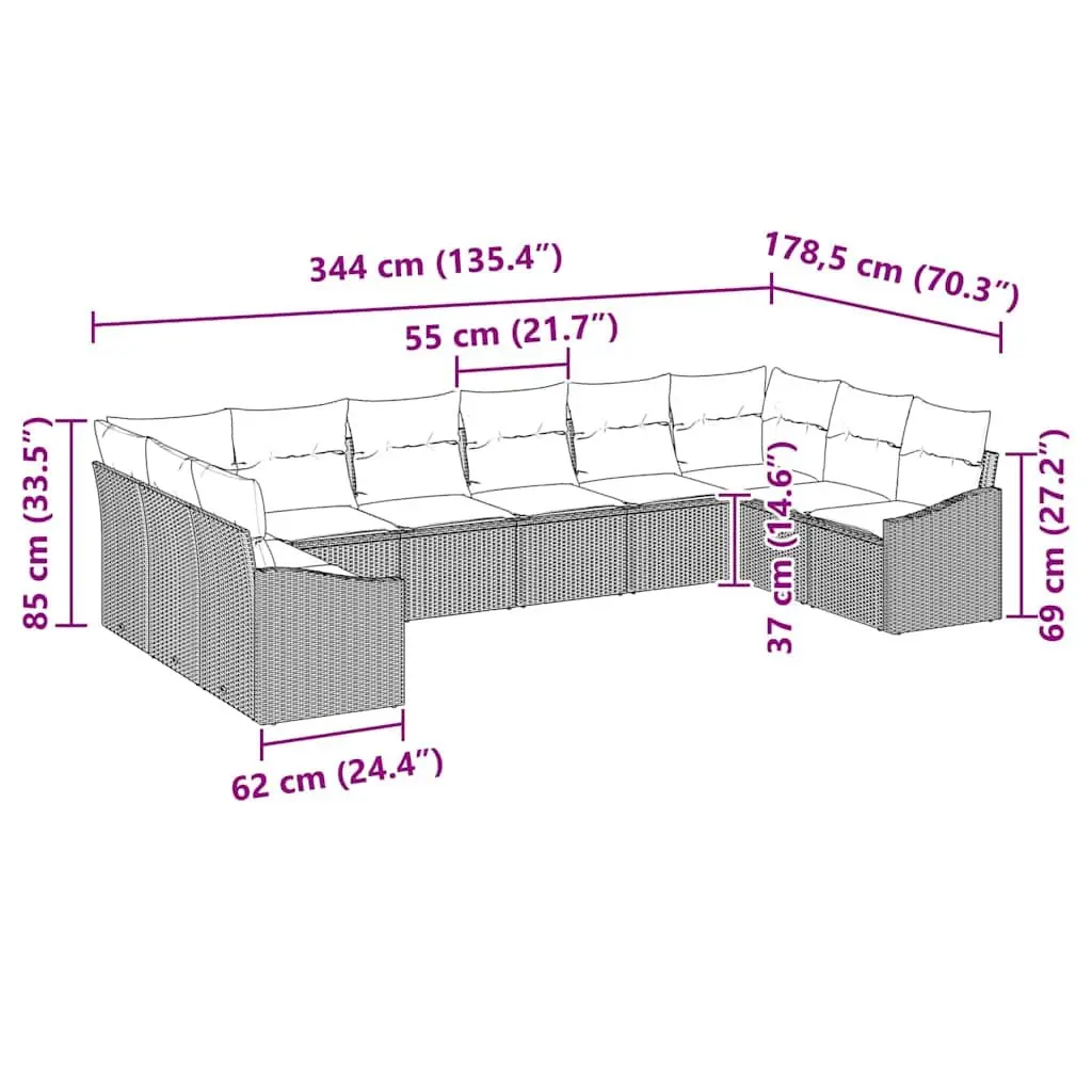 Garden Sofa Set Poly Rattan Modular 10 Piece Outdoor Furniture Black