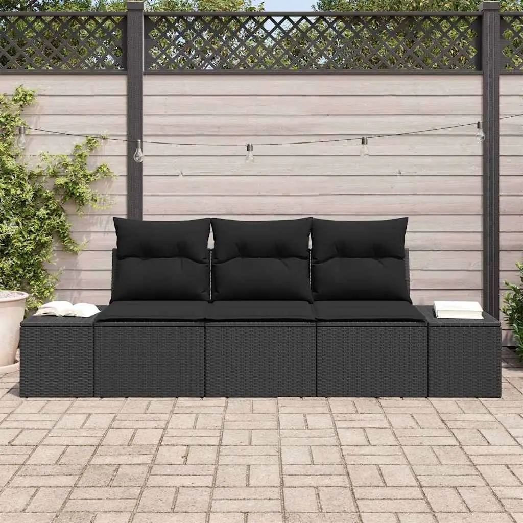 3 Piece Outdoor Garden Sofa Set Modular Poly Rattan Black Lounge Furniture