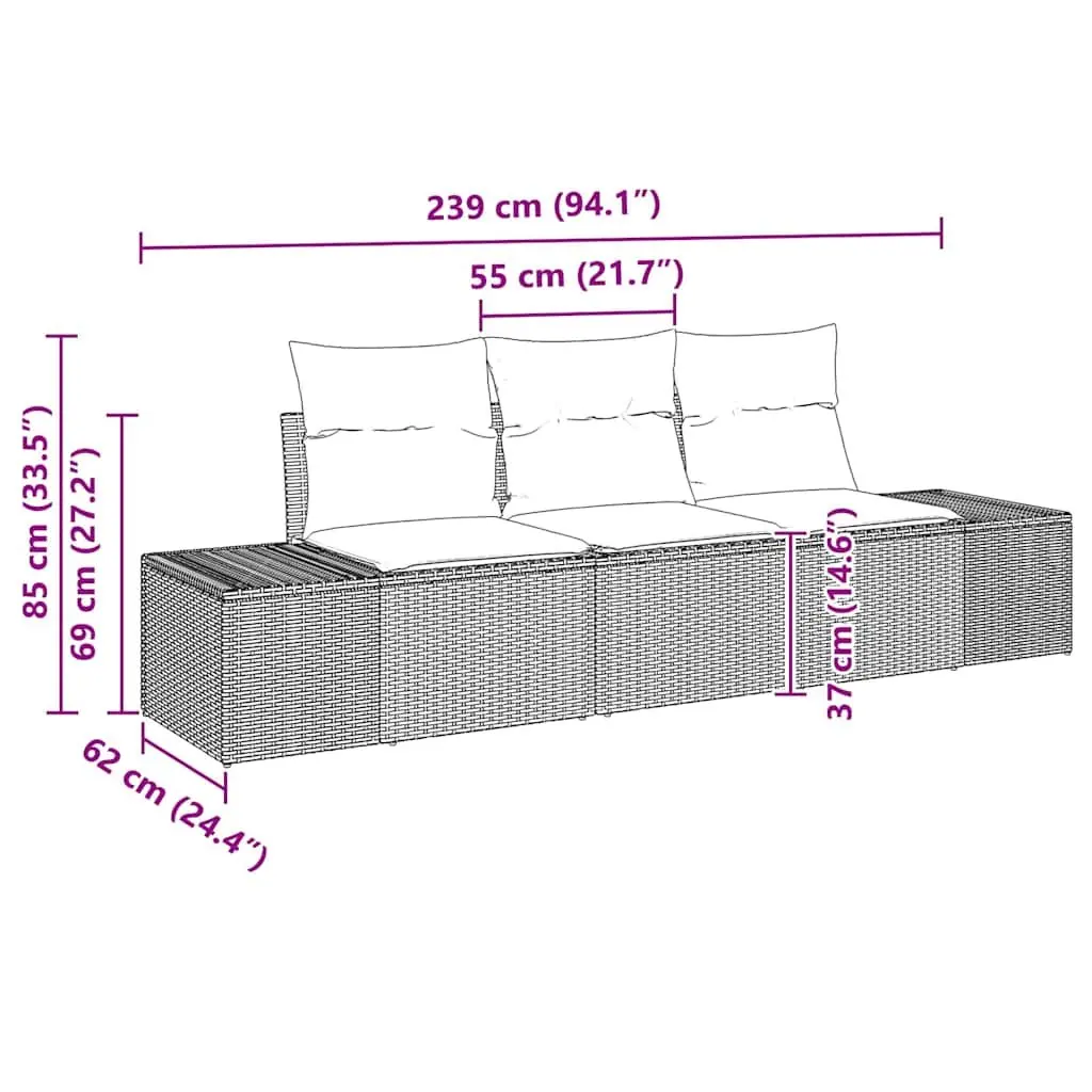 3 Piece Outdoor Garden Sofa Set Modular Poly Rattan Black Lounge Furniture