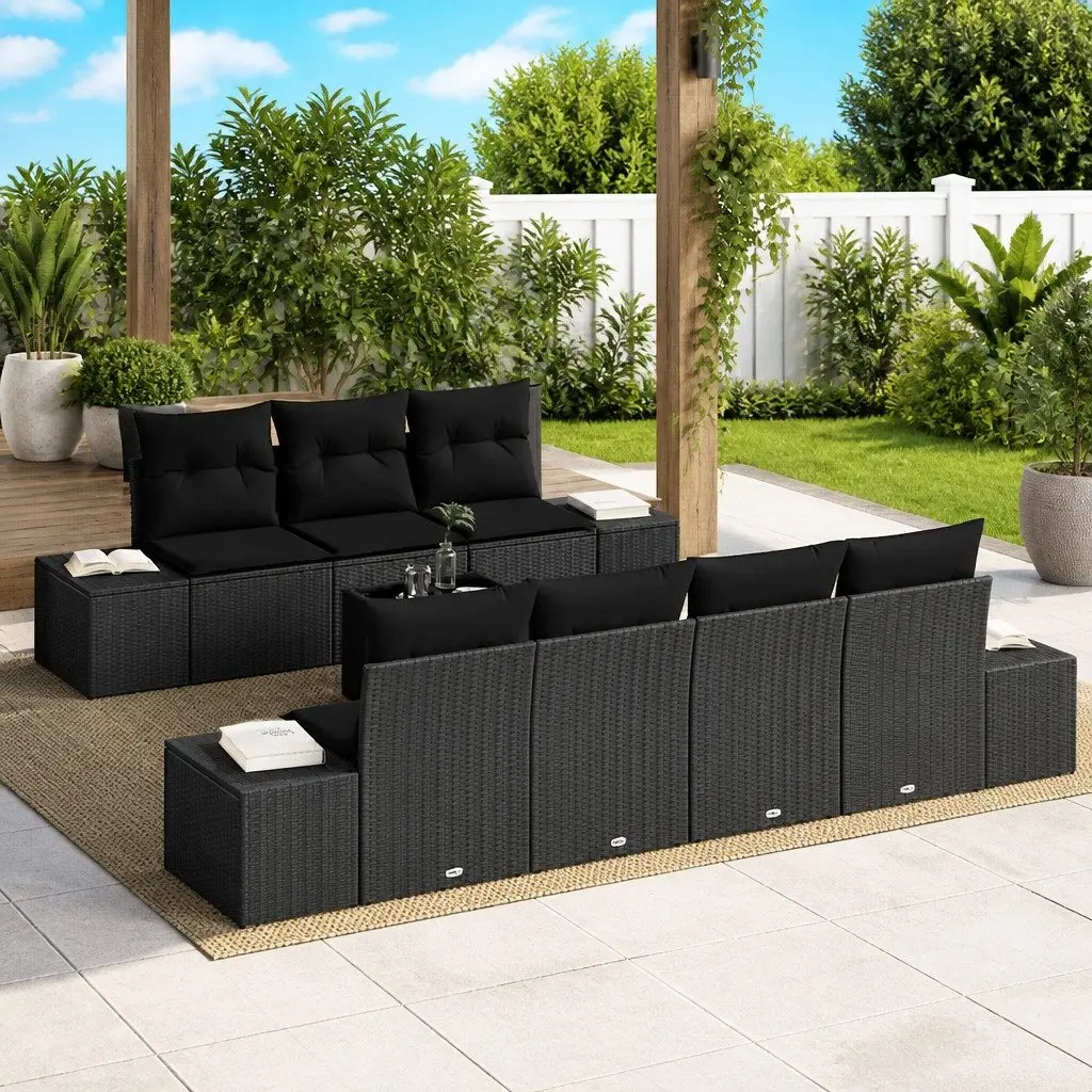 Garden Sofa Set Modular Poly Rattan 8 Pieces Black Outdoor Furniture