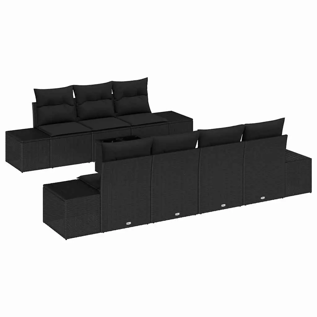 Garden Sofa Set Modular Poly Rattan 8 Pieces Black Outdoor Furniture