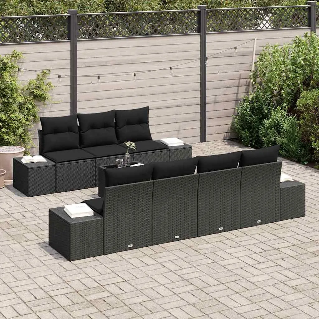 Garden Sofa Set Modular Poly Rattan 8 Pieces Black Outdoor Furniture